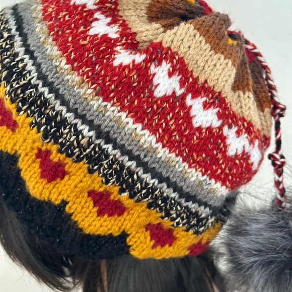 Hand Knits 2 Love Slouch Beanie Hat Hearts Valentine Faux Fur Pom Pom Designer main image 5